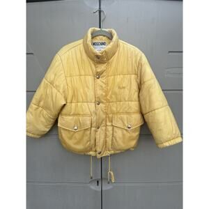 Moschino Juniors Yellow down puffer jacket Coat Made In Italy 32 sz 8 US Flaws